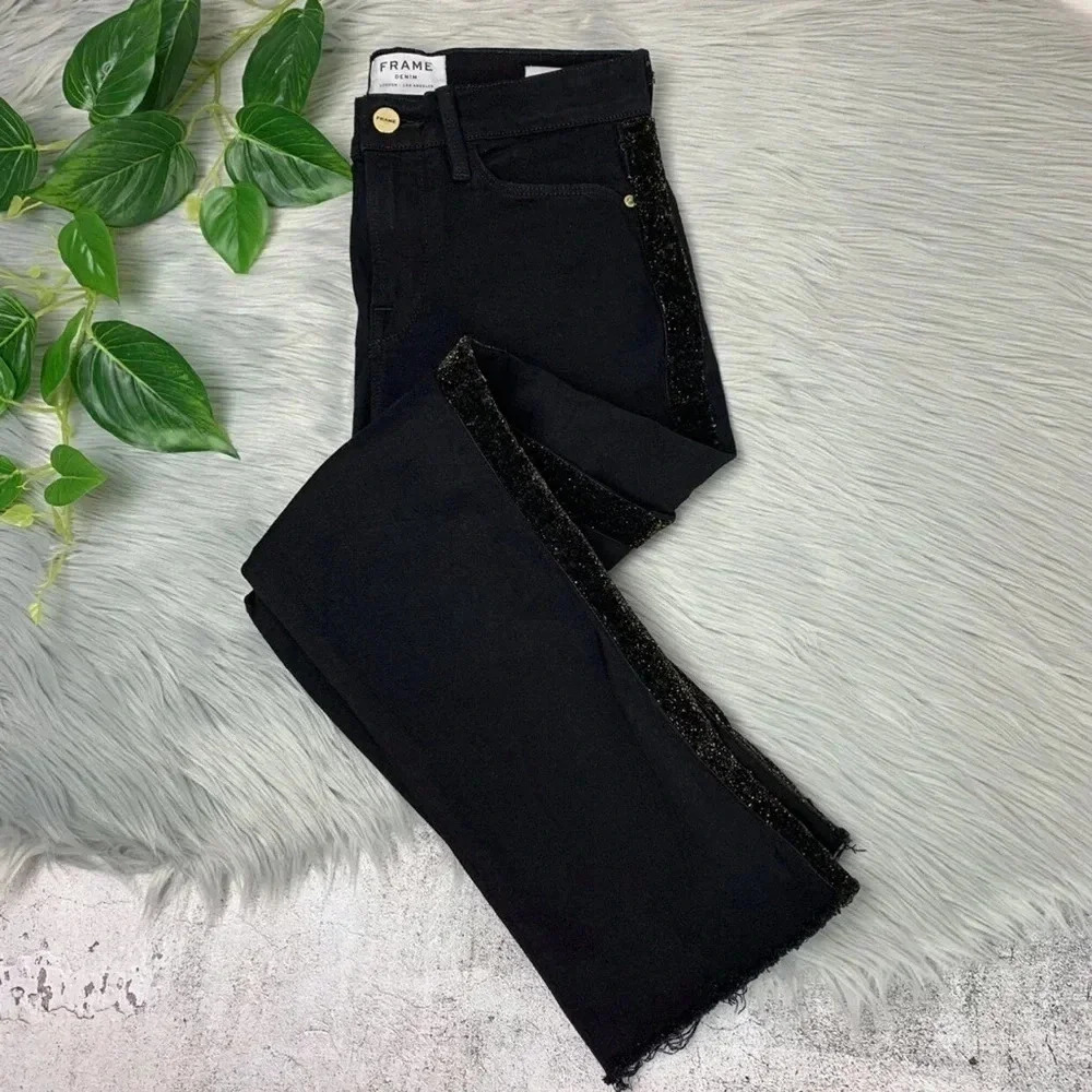 FRAME DENIM Le High Straight Jeans Velvet Tux Ray Stagger Women's Size 25 - Picture 7 of 13